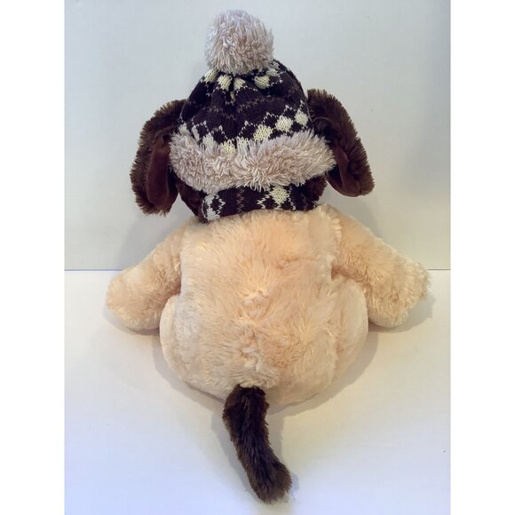 HugFun Puppy Dog Plush Brown and Cream Stuffed Animal Toy With Hat and Scarf - Picture 4 of 7